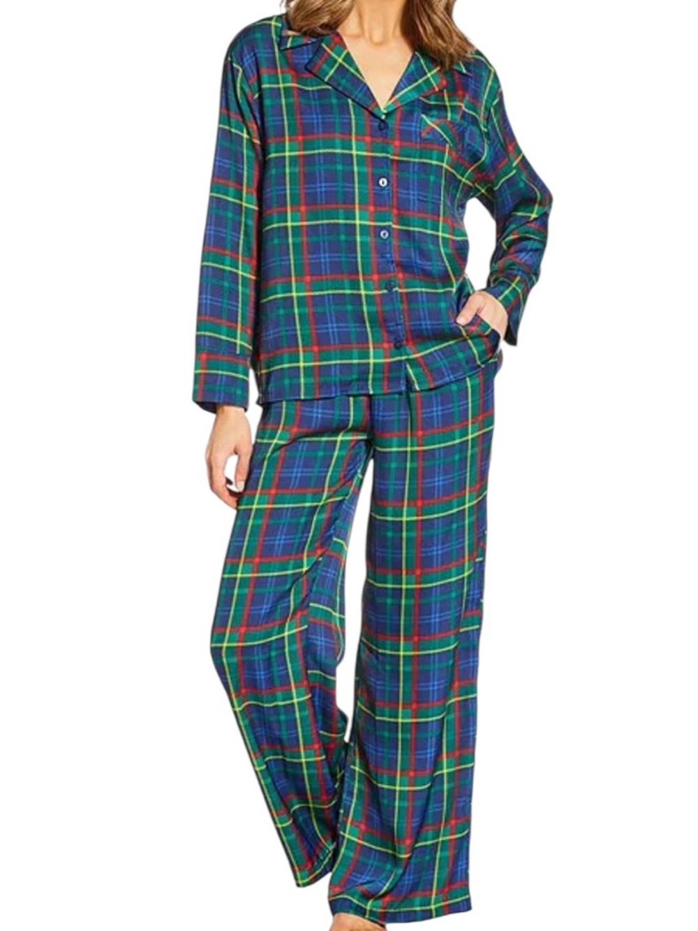 VAN WINKLE & CO. Plaid Print Notch Collar‎ Long Sleeve Long Pajama Set NWT Large